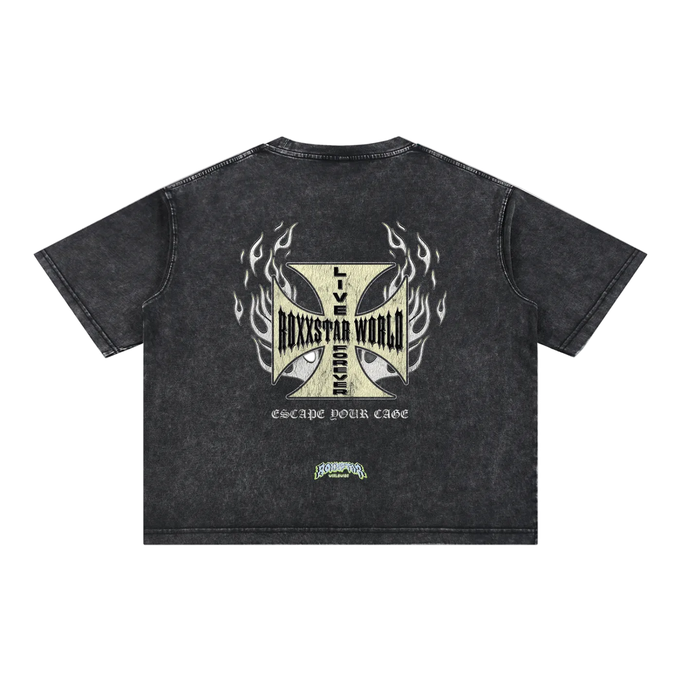 ROXXSTAR LIME GREEN FLAMES T-Shirt