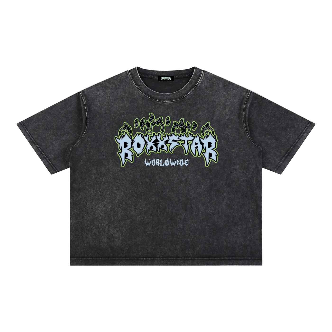 ROXXSTAR LIME GREEN FLAMES T-Shirt
